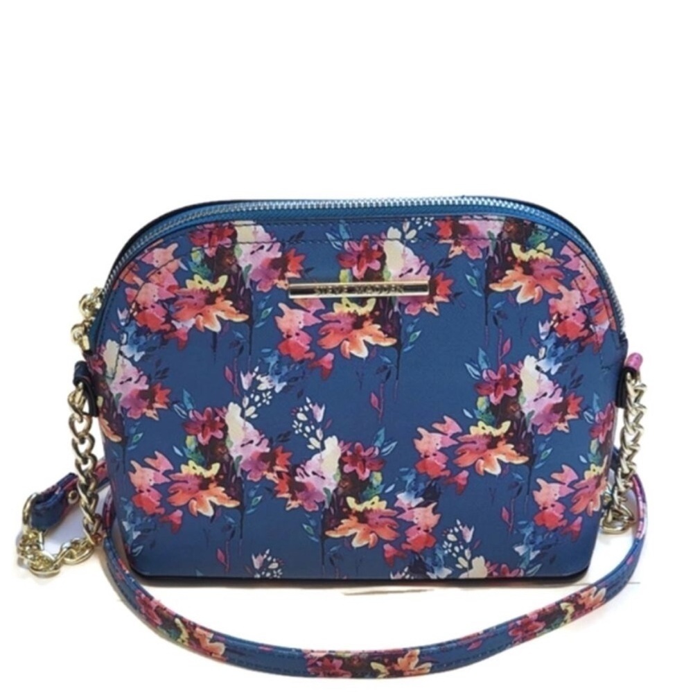 NWT Steve Madden BMaggie Floral Blue Gold Chain Crossbody Bag Purse - Picture 10 of 10